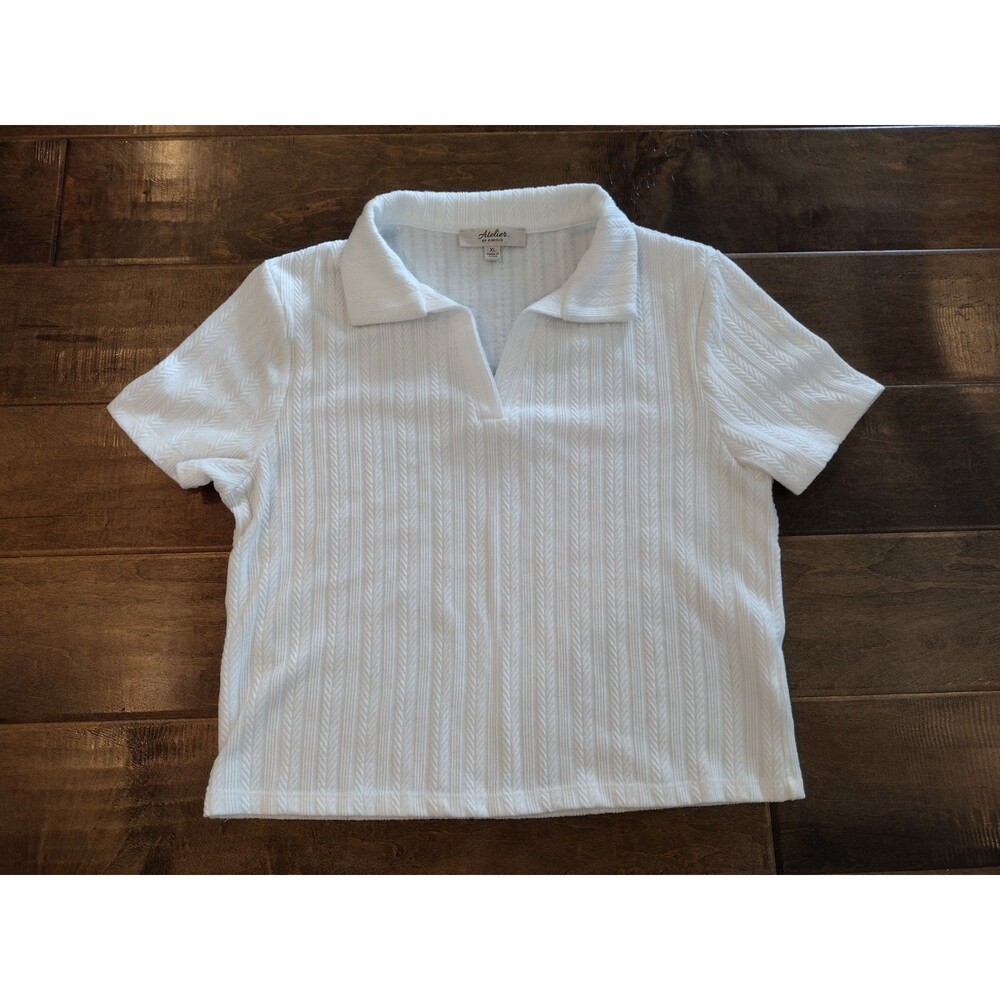 ATELIER By KIRIOUS Women's short-sleeve crop white knit collar top - XL